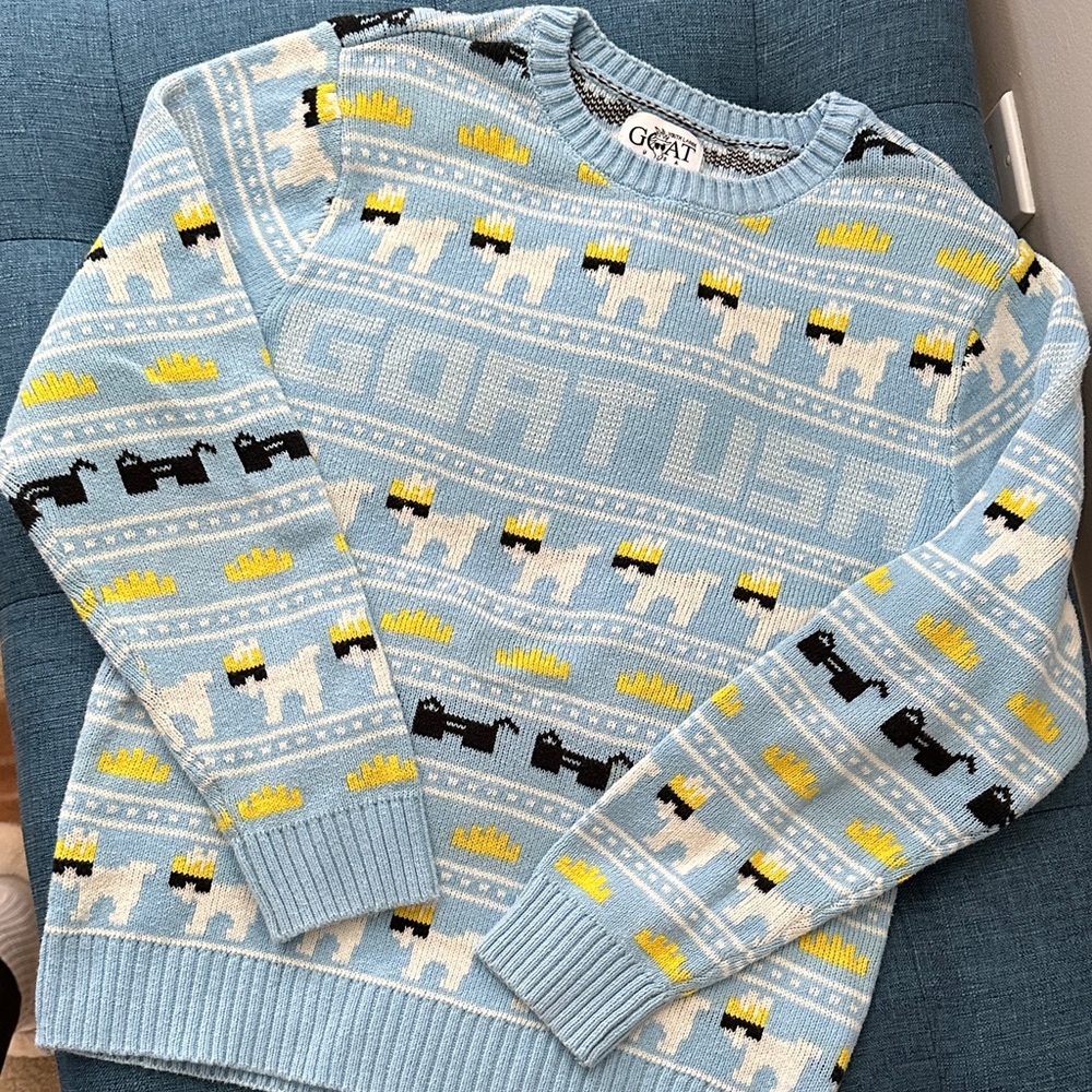 GOAT USA Kids Light Blue Knit Crewneck Sweater with Goat Motif